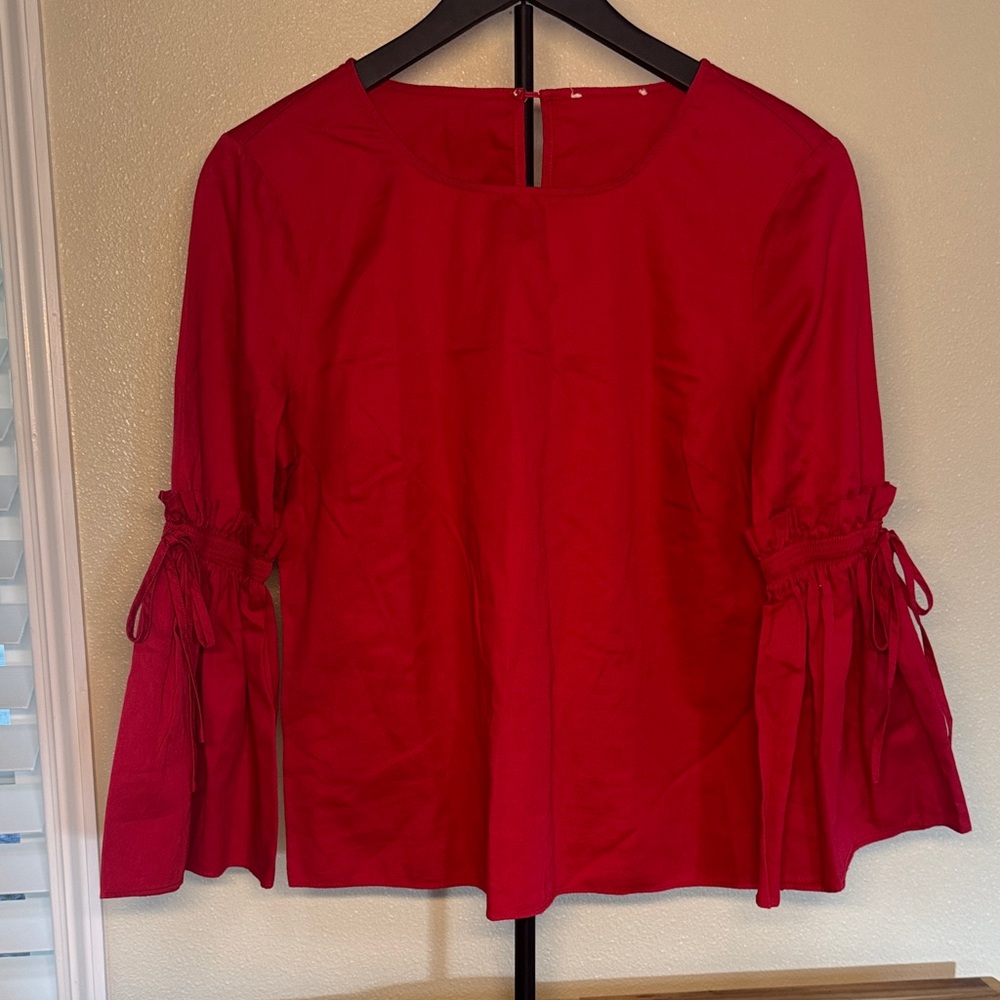 Elegant Red Women's Cotton Top with sleeve ruffles